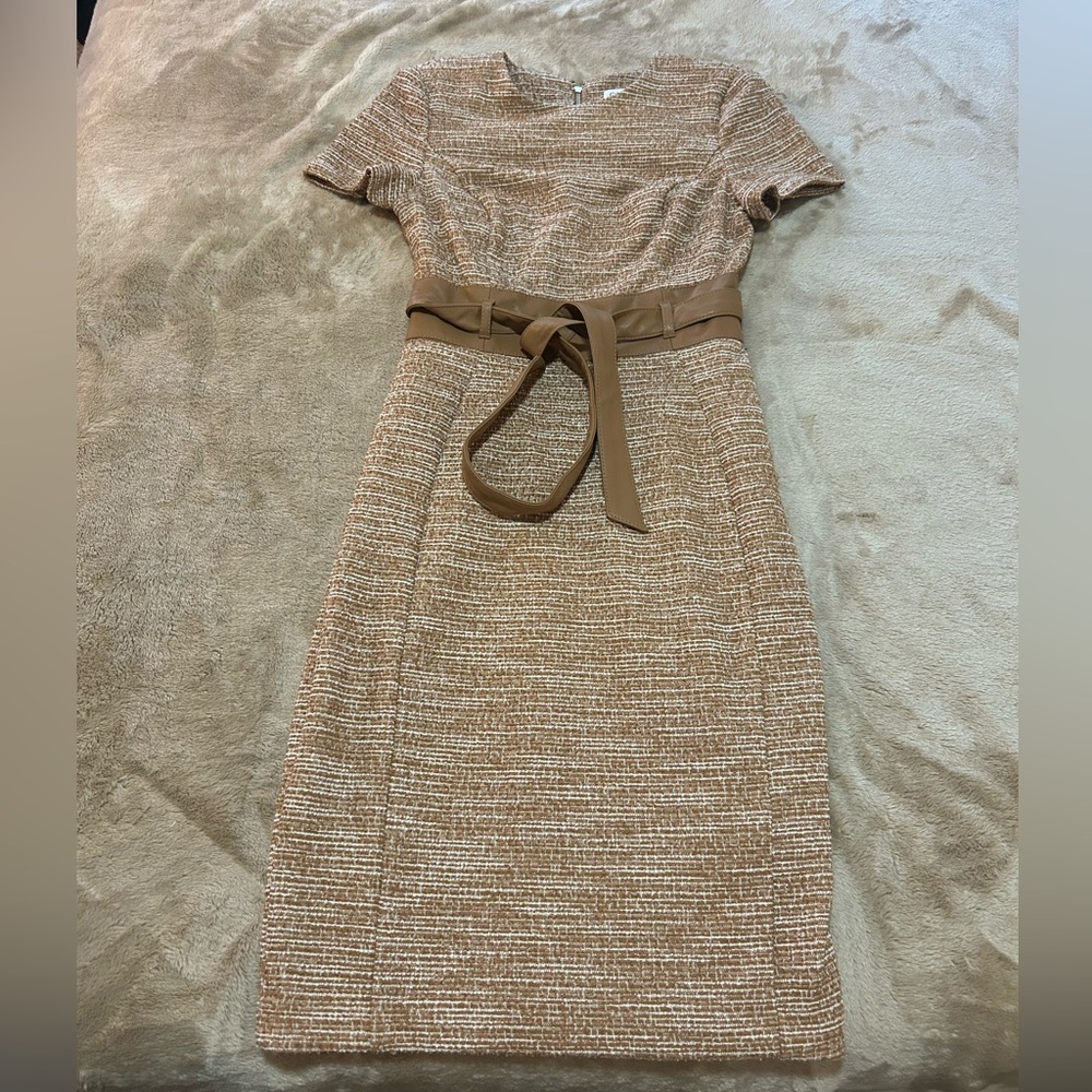 Calvin Klein Elegant Tan Belted Dress